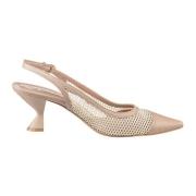 Cesare Gaspari Beige Mesh Pointed Toe Slingback Heels för kvinnor - St...