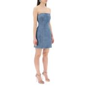 ROTATE Birger Christensen Rhinestone Mini Dress i Denim Blue, Dam