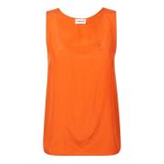 P.A.R.O.S.H. Orange Silke Crepe Topp med Sidoslitsar Orange, Dam