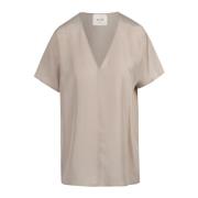 Alysi Silke V-ringad Kimono Ärm Blus Beige, Dam