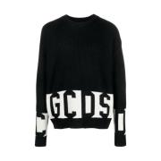 GCDS Logo Intarsia-Knit Crew-Neck Jumper Black, Herr