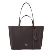 PINKO Läder Shopper Väska med Charm Brown, Dam