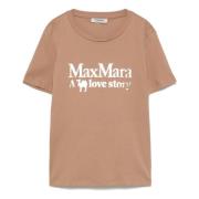 Max Mara Brun Crew Neck Logo Print T-shirt Brown, Dam