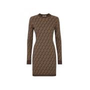 Fendi Kort Jacquard Bomullsklänning med FF-motiv Brown, Dam