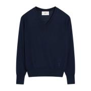 Ami Paris Navy Blue V-Neck Sweater Blue, Herr