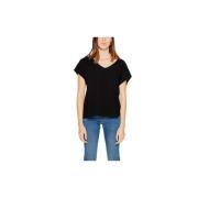 JACQUELINE de YONG Svart Viskos V-ringad T-shirt Black, Dam