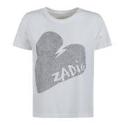 Zadig & Voltaire Hjärta Strass Bomull T-shirt Vit Gray, Dam