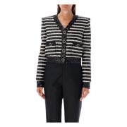 Balmain Paljett Randig Kort Jacka Svart Vit Black, Dam