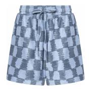 Bonsai Blå Rutig Elastisk Midja Shorts Blue, Herr