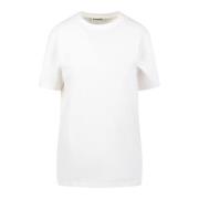 Jil Sander Oversized Crewneck T-shirt med Läderetikett White, Dam