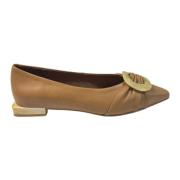 ANGEL ALARCON Läder platta ballerina skor beige Brown, Dam