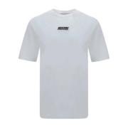 Moschino Vit T-shirt med ribbad rund hals White, Herr