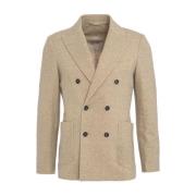 Circolo 1901 Beige Dubbelknäppt Herringbone Blazer Beige, Herr