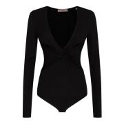 Twinset Svart långärmad V-ringad body Black, Dam