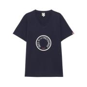 Ines De La Fressange Paris Marinblå/Vit V-ringad T-shirt Blue, Dam