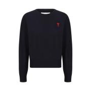 Ami Paris Hjärtlogo Ulltröja Crew Neck Blue, Dam