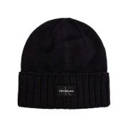 Calvin Klein Jeans Mono Logo Patch Bomull Beanie Black, Herr