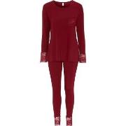 Damella Viscose Plain Pyjamas Set Vinröd viskos Small Dam