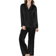 Damella Woven Silk Plain Pyjamas Set Svart silke Small Dam