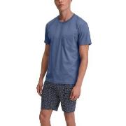 Calida Relax Imprint O Neck Short Pyjama Blå bomull Medium Herr