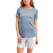 Calida Striped Dreams Short Pyjama Blå bomull Small Dam