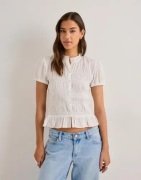 Nelly - Vit - Puff Sleeve Smock Blouse