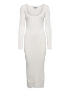 Long Sleeve Low Roundneck Slim Dress Maxiklänning Festklänning White G...