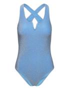 Pcbling Swimsuit Lurex Sww Baddräkt Badkläder Blue Pieces