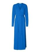 Slfludwika Ls Ankle Satin Dress B Maxiklänning Festklänning Blue Selec...