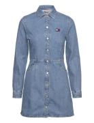 Tjw Ls Badge Denim Mini Dress Kort Klänning Blue Tommy Jeans