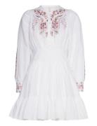 Embroidery Belt Dress Kort Klänning White By Ti Mo