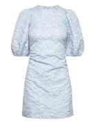Stretch Jacquard Puff Sleeves Mini Dress Kort Klänning Blue Ganni