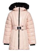 Long Belted Puffer Coat Fodrad Jacka Pink Calvin Klein