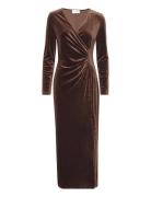 Slftara Ls Velvet Ankle Dress Maxiklänning Festklänning Brown Selected...