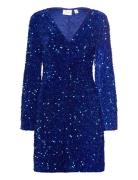 Vibarina Wide Sleeve Glitter Dress Kort Klänning Blue Vila