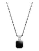 Silver Necklace With Square Matte Onyx Pendant Halsband Smycken Silver...