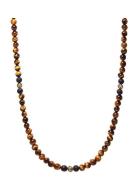 Beaded Necklace With Brown Tiger Eye And Gold Halsband Smycken Brown N...