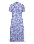 Floral Crepe Short-Sleeve Dress Kort Klänning Blue Polo Ralph Lauren