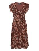 Floral Ruffle-Trim Georgette Dress Kort Klänning Brown Lauren Ralph La...