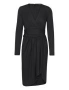 Lauren Ralph Lauren Ruched Stretch Jersey Surplice Dress Svart