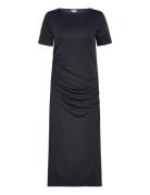 Tommy Hilfiger Slash Nk Rouched Midi Dress Ss Svart