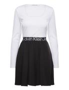 Calvin Klein Jeans Logo Elastic Long Sleeve Dress Vit