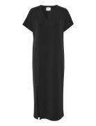 Ellemw V-Neck Long Dress Knälång Klänning Black My Essential Wardrobe