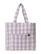 Quilted Tote Bag - Lilac Checks Tote Väska Purple Fabelab