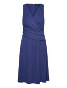 Surplice Jersey Sleeveless Dress Knälång Klänning Blue Lauren Ralph La...