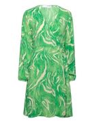 Slffiola Ls Aop Wrap Dress B Knälång Klänning Green Selected Femme