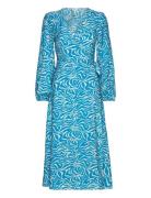 Objleonora L/S Wrap Midi Dress Knälång Klänning Blue Object