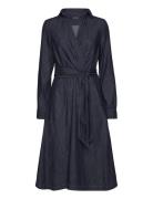 Denim Long-Sleeve Midi Dress Knälång Klänning Blue Lauren Ralph Lauren