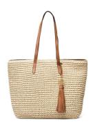 Lauren Ralph Lauren Straw Medium Whitney Tote Bag Beige