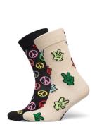 2-Pack Peace Socks Gift Set Lingerie Socks Regular Socks Beige Happy S...
